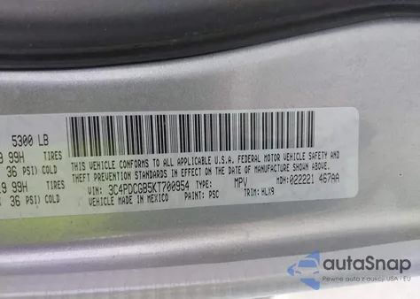 2019 Dodge Journey Crossroad z USA, uszkodzony, nr VIN 3C4PDCGB5KT700954